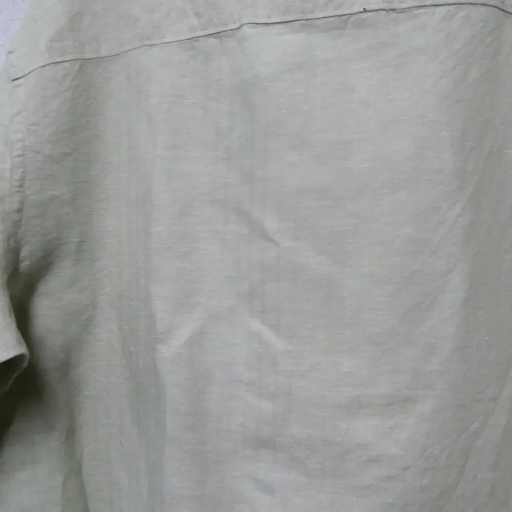 Perry Ellis men's size XL green button-up short sleeve‎ top shirt linen cotton
